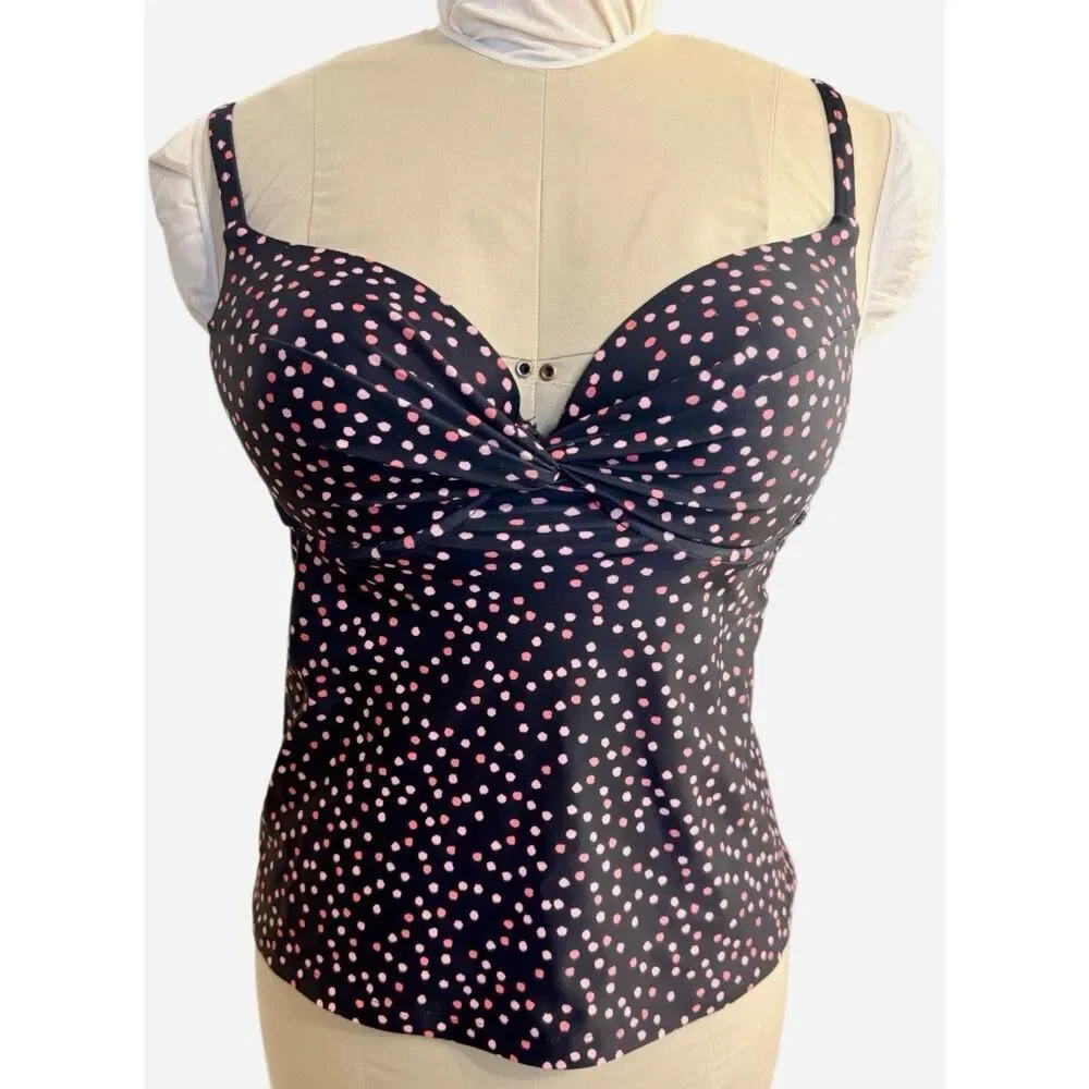 Maidenform Swim Ladies Polka Dot Tankini Bathing Suit Top 36D